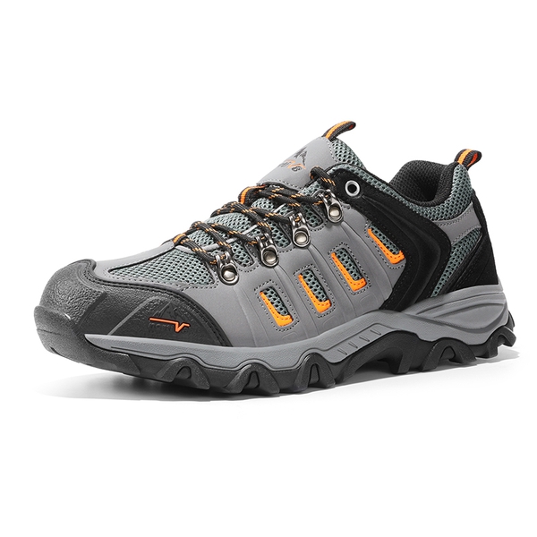 Men's Waterproof Low-Cut Hiking Shoes - BLACK/DARK GREY/ORANGE-PU -  0